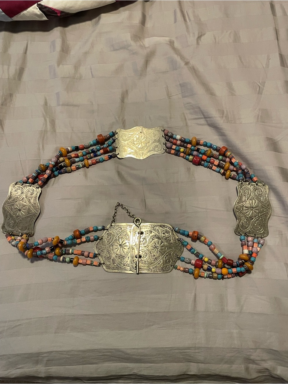 Moroccan Multicolor Beaded Silver-Plated Statement Belt
